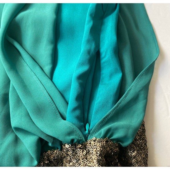 MM Couture by Miss Me Dress Womens Small Teal Chiffon Gold Sequin Multim… - Picture 6 of 15